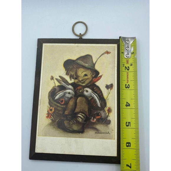 Hummel Farmer Boy With Bunny Rabbits Wooden Plaque Hanging Decoupage - Picture 4 of 4